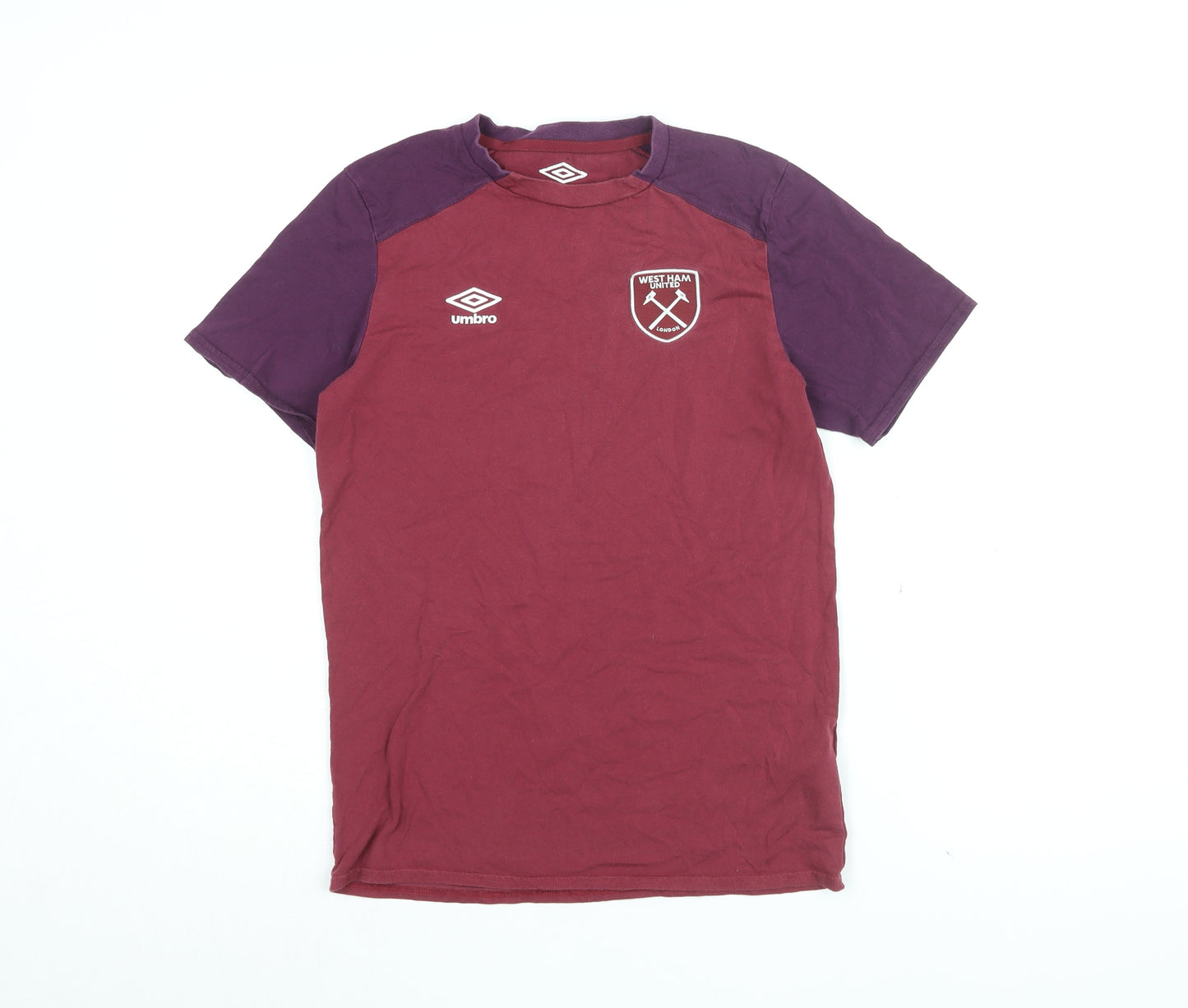 Umbro Boys Red Cotton Basic T-Shirt Size 13 Years Round Neck Pullover - West Ham United