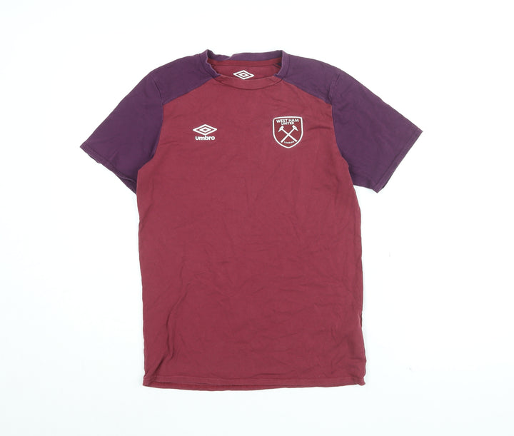 Umbro Boys Red Cotton Basic T-Shirt Size 13 Years Round Neck Pullover - West Ham United
