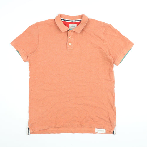 White Stuff Mens Orange Cotton Polo Size M Collared Button