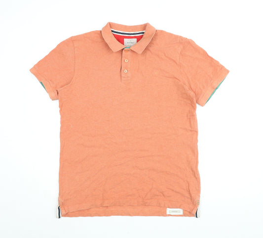 White Stuff Mens Orange Cotton Polo Size M Collared Button