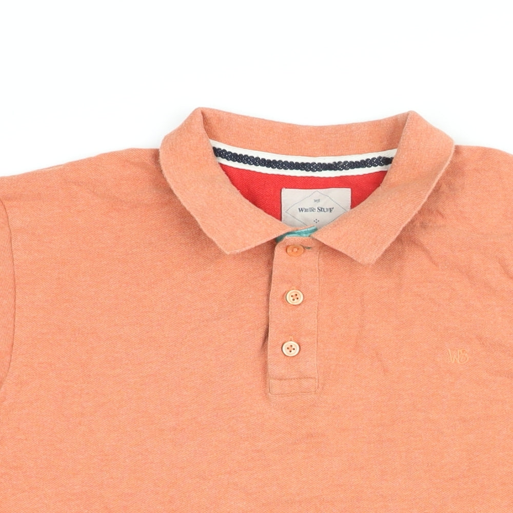 White Stuff Mens Orange Cotton Polo Size M Collared Button