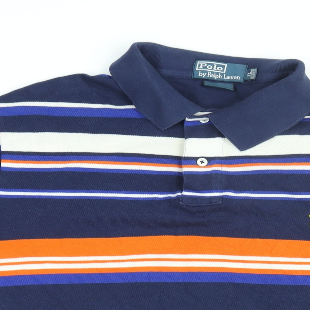 Polo by Ralph Lauren Mens Blue Striped Cotton Polo Size XL Collared Button