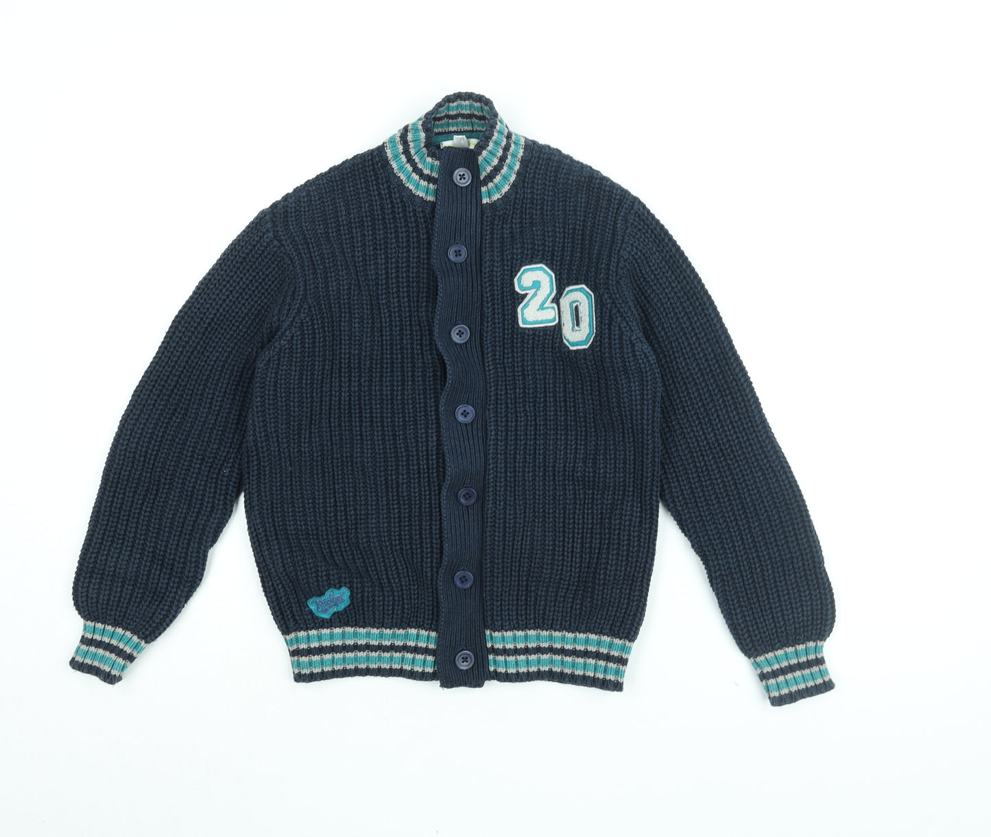 Vertbaudet Boys Blue High Neck Cotton Cardigan Jumper Size 9-10 Years Button - 20