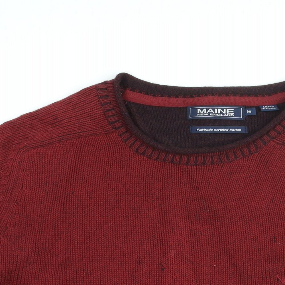 Maine Mens Red Round Neck Cotton Pullover Jumper Size M Long Sleeve