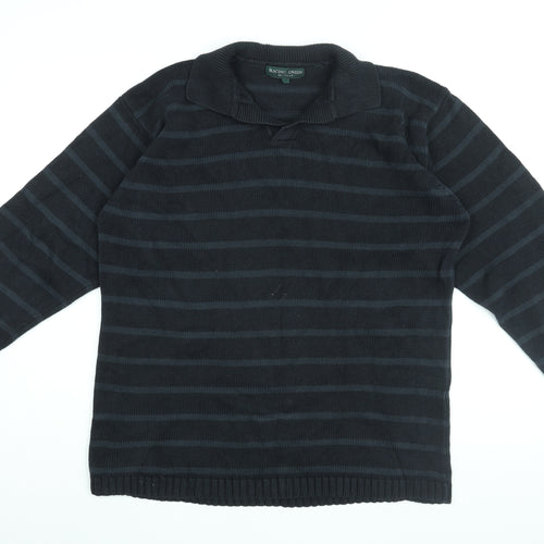 Racing Green Mens Black Collared Striped Cotton Pullover Jumper Size S Long Sleeve