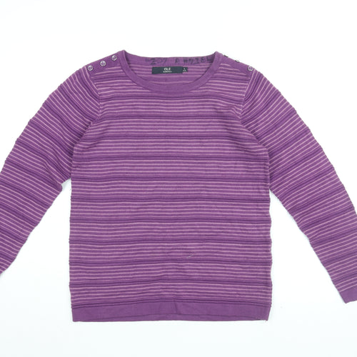 Isle Womens Purple Round Neck Striped Acrylic Pullover Jumper Size 10