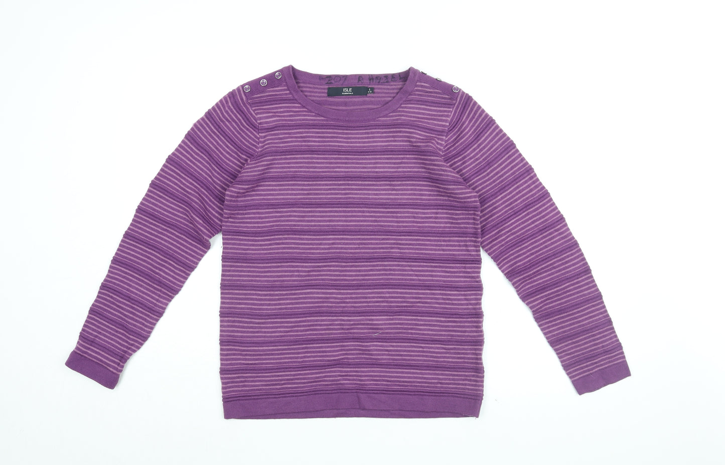 Isle Womens Purple Round Neck Striped Acrylic Pullover Jumper Size 10