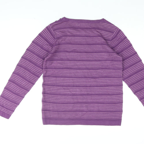 Isle Womens Purple Round Neck Striped Acrylic Pullover Jumper Size 10