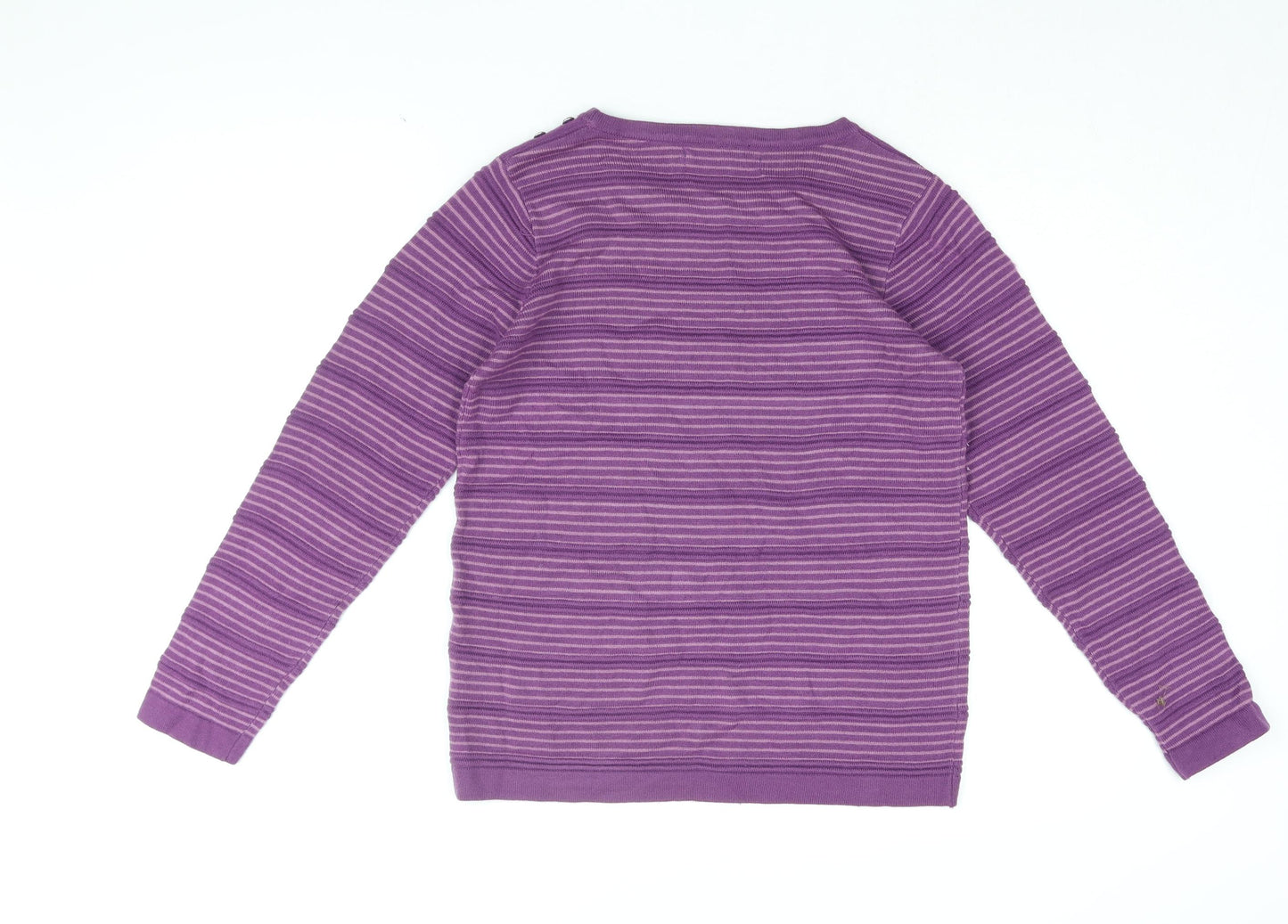 Isle Womens Purple Round Neck Striped Acrylic Pullover Jumper Size 10