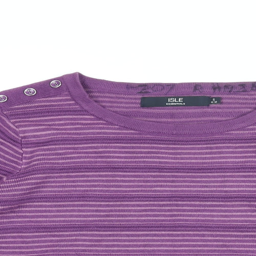 Isle Womens Purple Round Neck Striped Acrylic Pullover Jumper Size 10