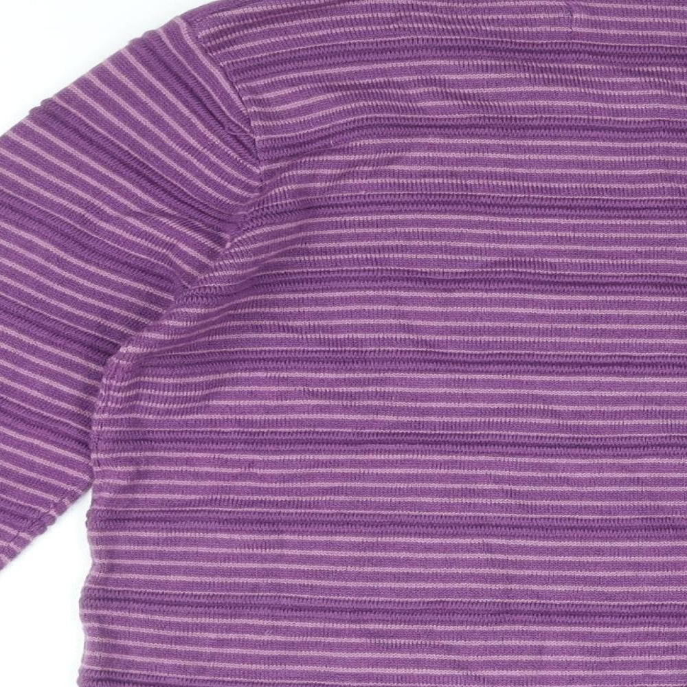 Isle Womens Purple Round Neck Striped Acrylic Pullover Jumper Size 10