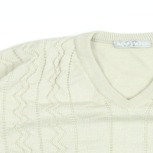 Roberto Mens Beige V-Neck Acrylic Pullover Jumper Size XL Long Sleeve