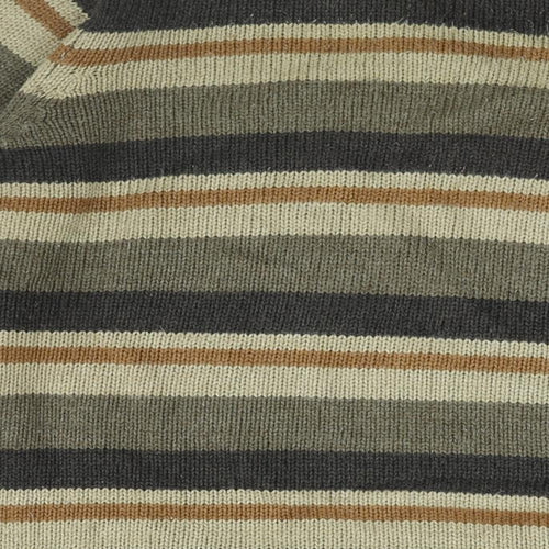 P.G Field Mens Brown V-Neck Striped Acrylic Pullover Jumper Size L Long Sleeve