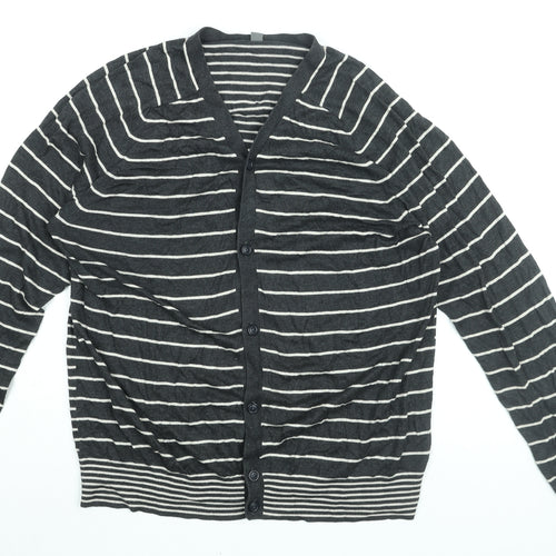 Gap Womens Black V-Neck Striped Cotton Cardigan Jumper Size L