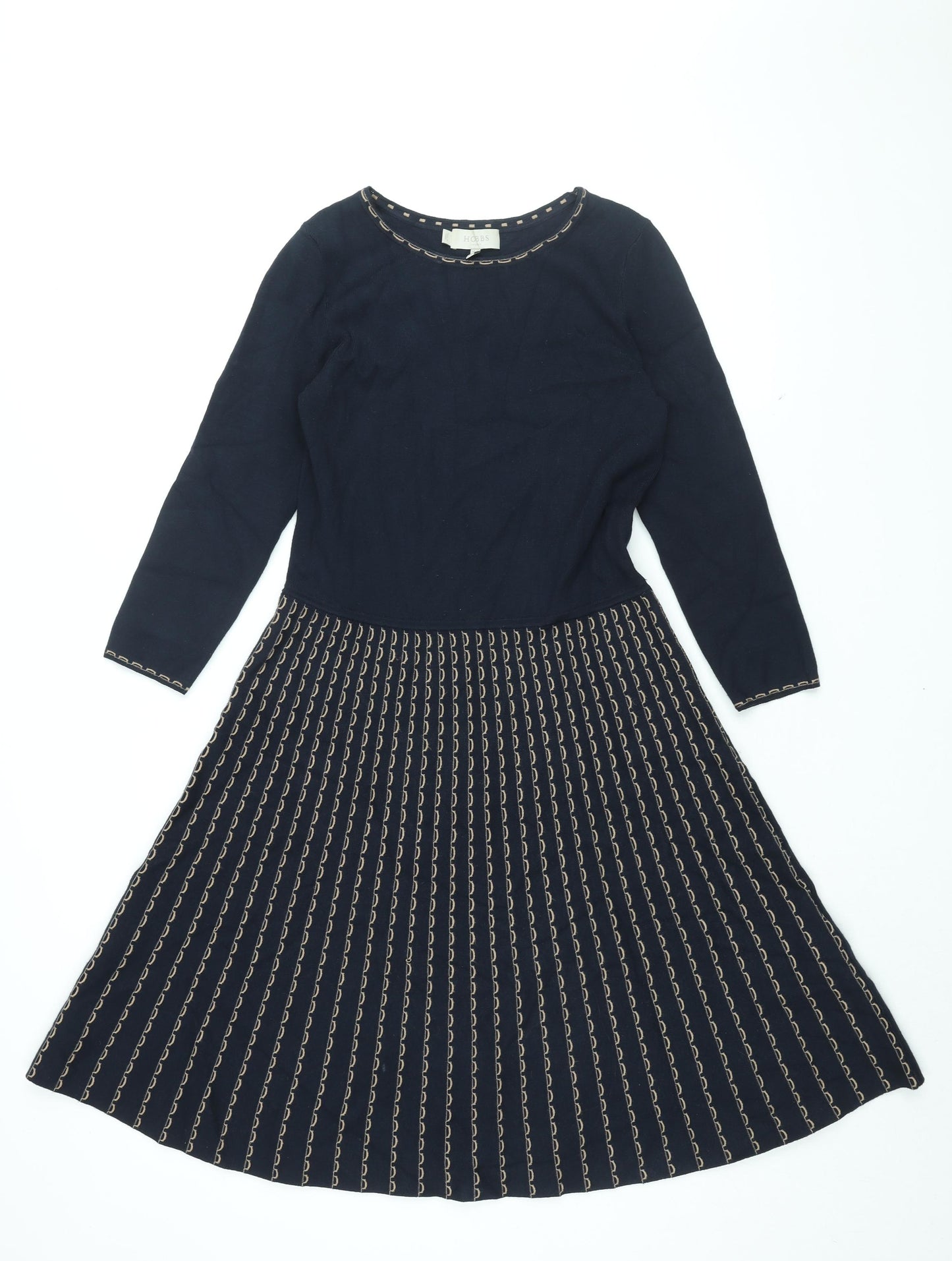 Hobbs Womens Blue Geometric Viscose A-Line Size 12 Round Neck Pullover