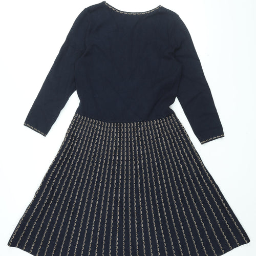 Hobbs Womens Blue Geometric Viscose A-Line Size 12 Round Neck Pullover
