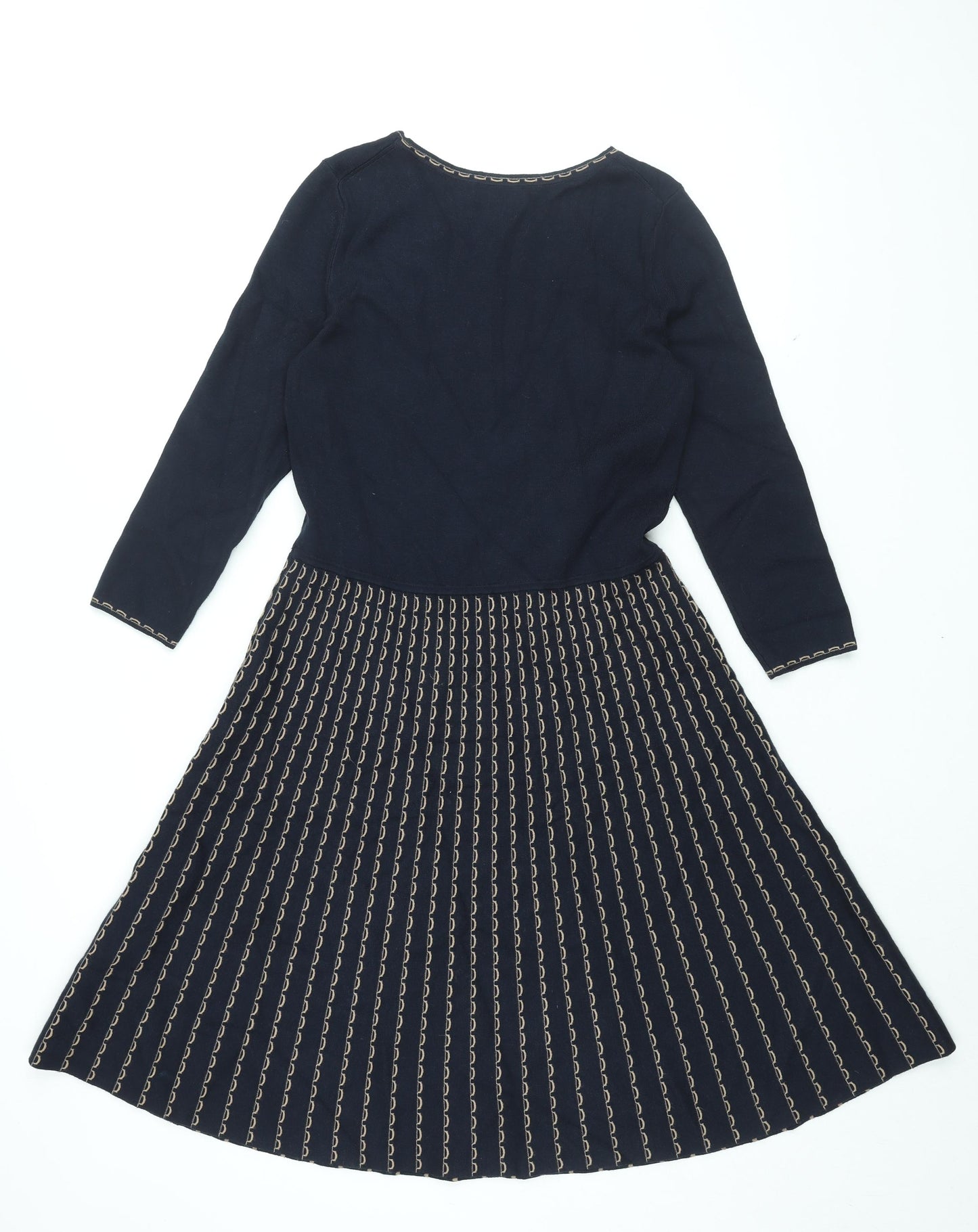 Hobbs Womens Blue Geometric Viscose A-Line Size 12 Round Neck Pullover