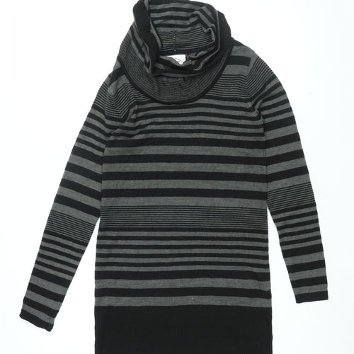 Lee Cooper Womens Black Striped Acrylic Shift Size 10 Roll Neck Pullover
