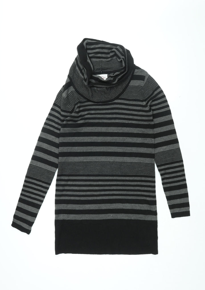 Lee Cooper Womens Black Striped Acrylic Shift Size 10 Roll Neck Pullover