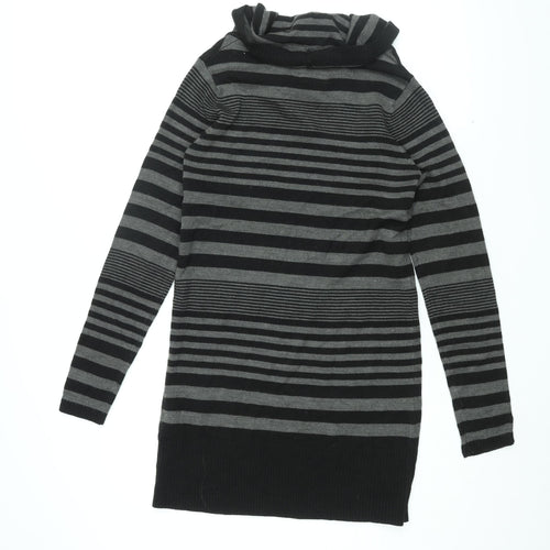 Lee Cooper Womens Black Striped Acrylic Shift Size 10 Roll Neck Pullover