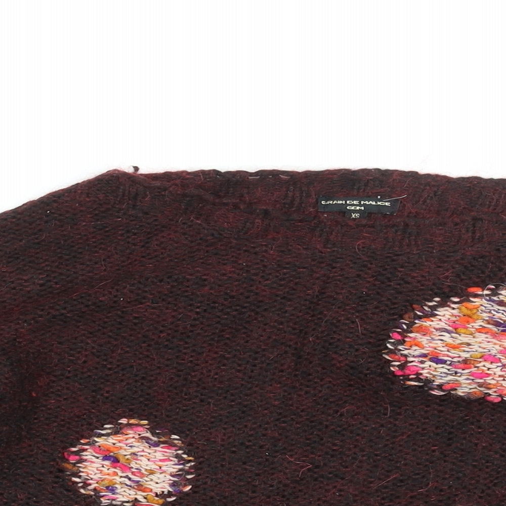 Grain de Malice Womens Red Round Neck Geometric Polyamide Pullover Jumper Size XL