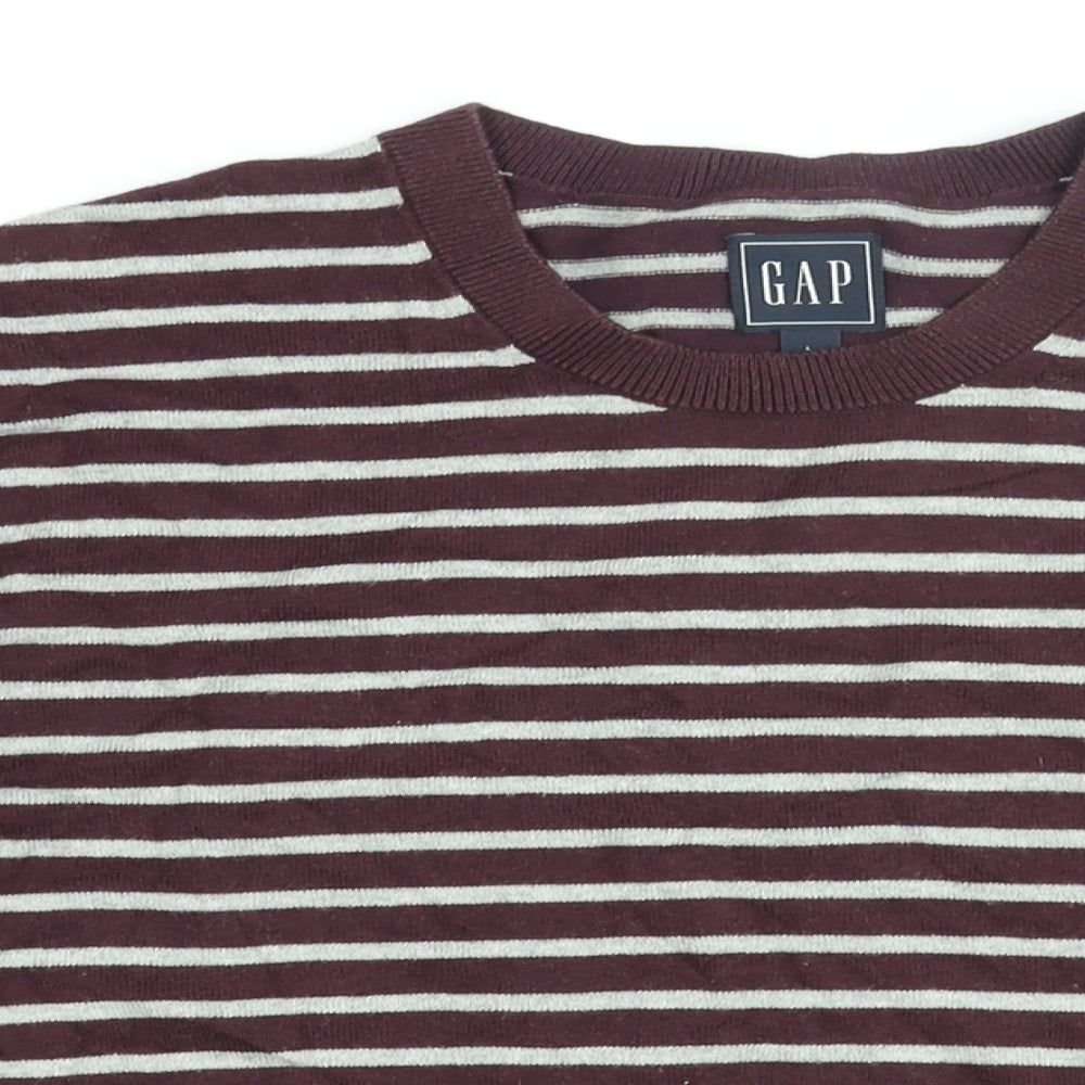 Gap Mens Red Round Neck Striped Cotton Pullover Jumper Size L Long Sleeve