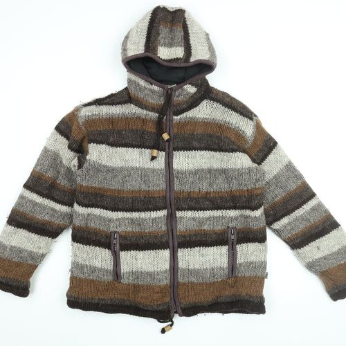Pachamama Mens Brown Striped Wool Full Zip Hoodie Size M