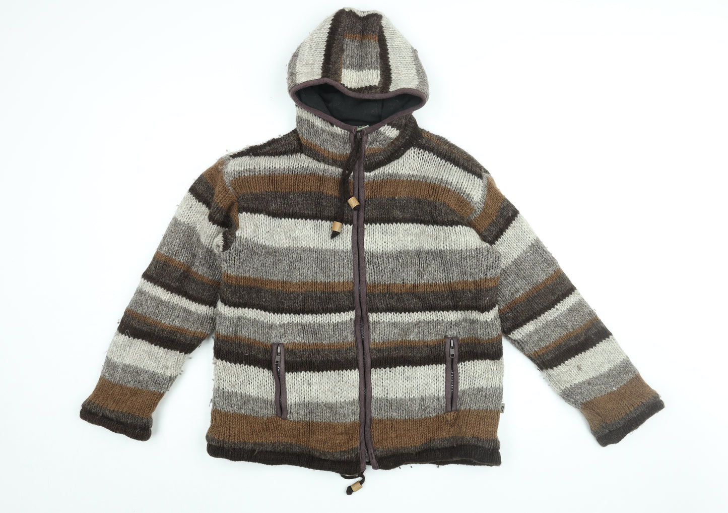 Pachamama Mens Brown Striped Wool Full Zip Hoodie Size M