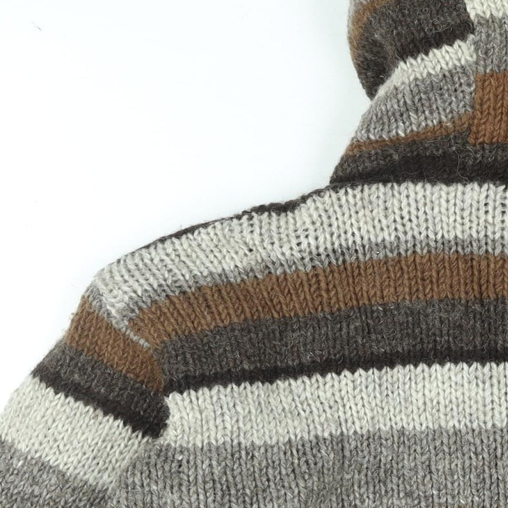 Pachamama Mens Brown Striped Wool Full Zip Hoodie Size M