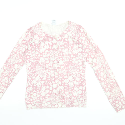 Gap Womens Pink Round Neck Floral Cotton Cardigan Jumper Size S