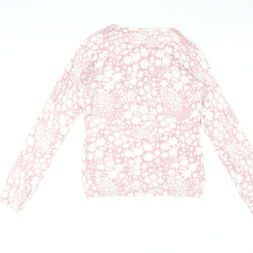 Gap Womens Pink Round Neck Floral Cotton Cardigan Jumper Size S