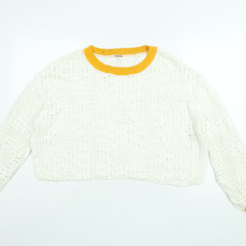 Free People Womens White Round Neck Cotton Pullover Jumper Size S