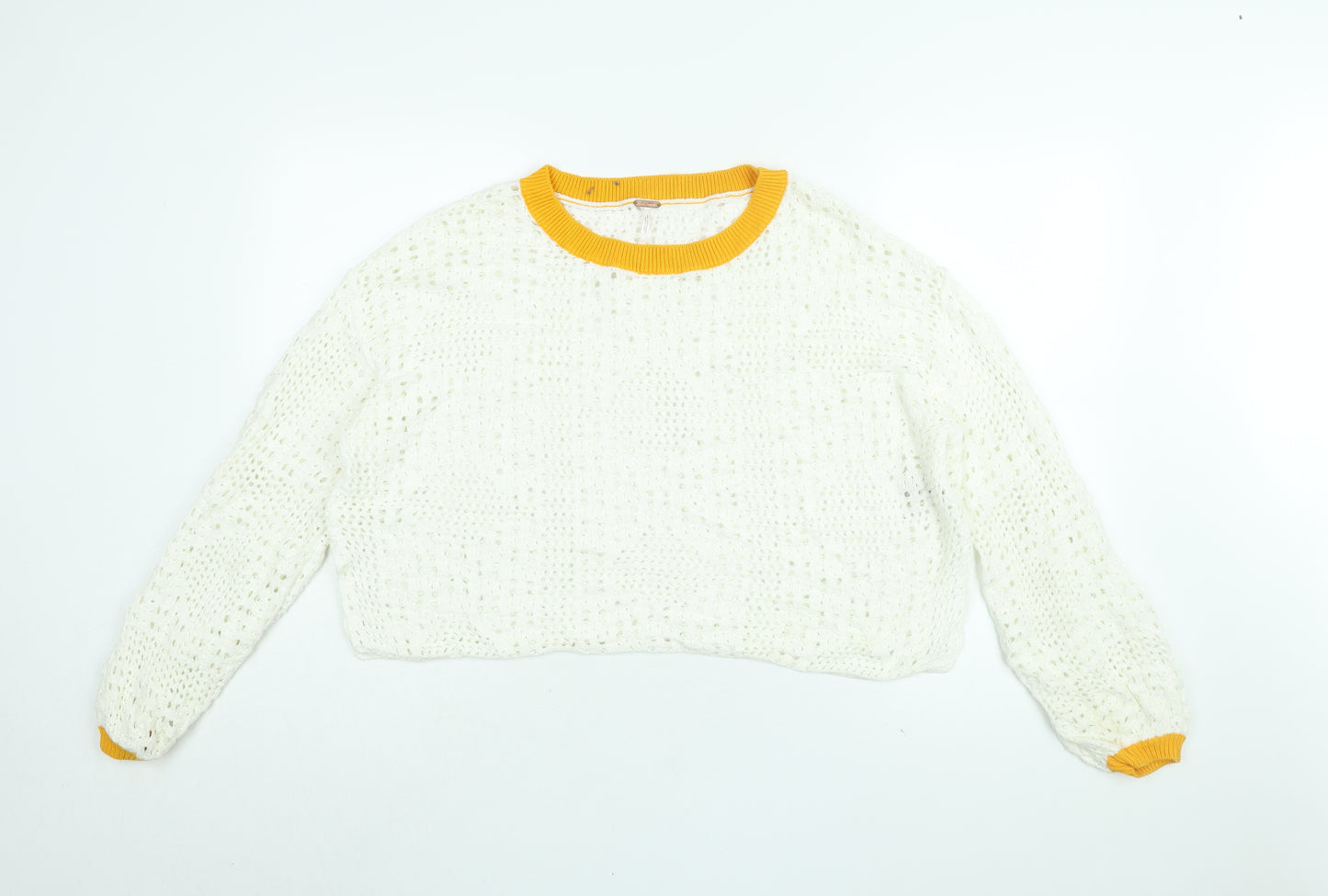 Free People Womens White Round Neck Cotton Pullover Jumper Size S