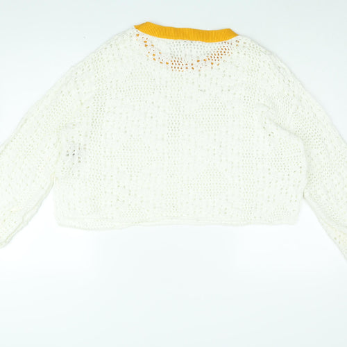 Free People Womens White Round Neck Cotton Pullover Jumper Size S