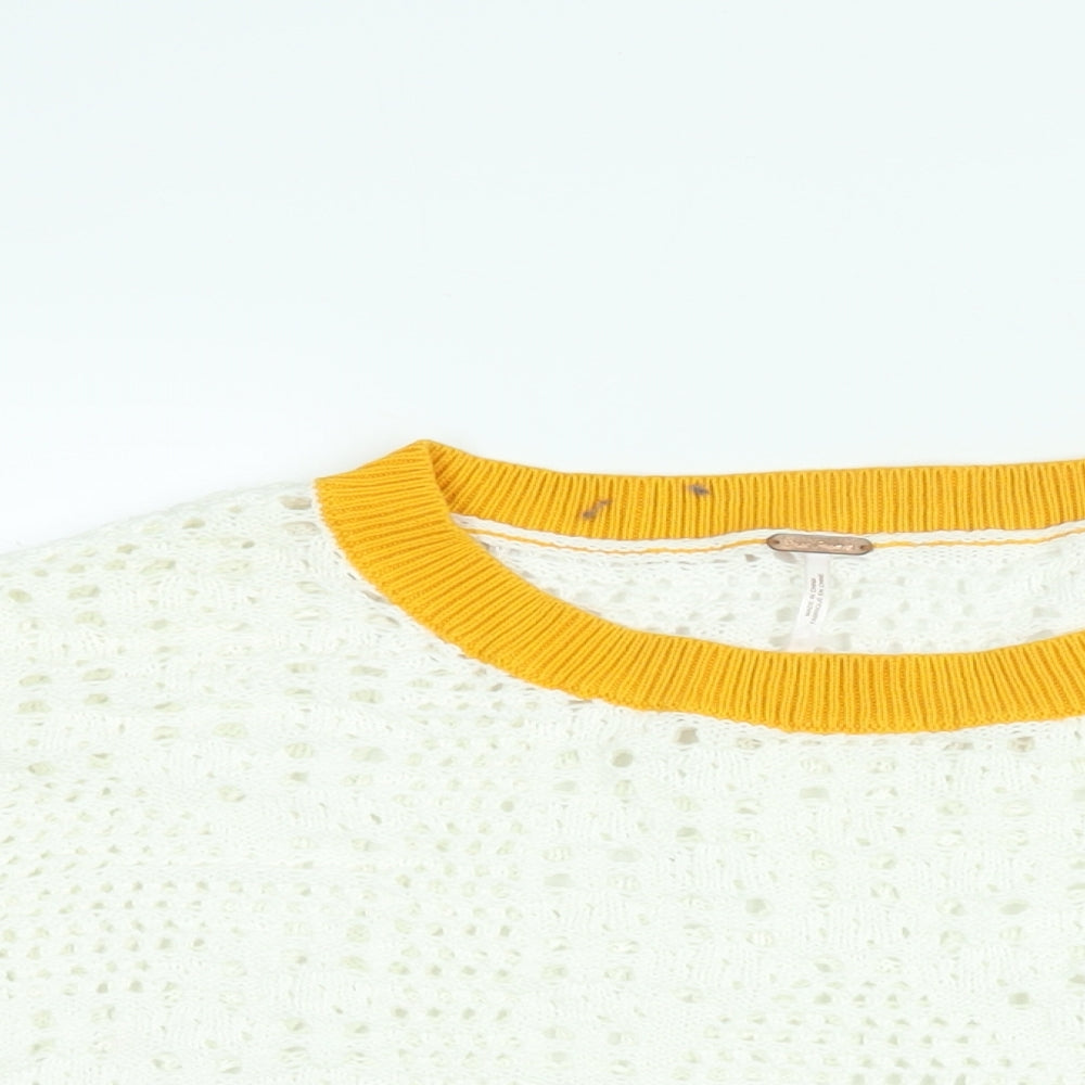 Free People Womens White Round Neck Cotton Pullover Jumper Size S