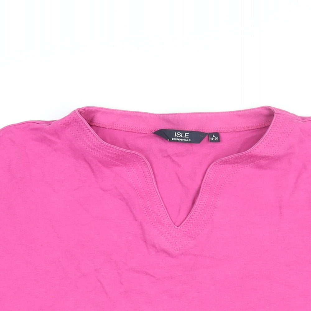 Isle Womens Pink Cotton Basic T-Shirt Size 18 V-Neck - Size 18-20