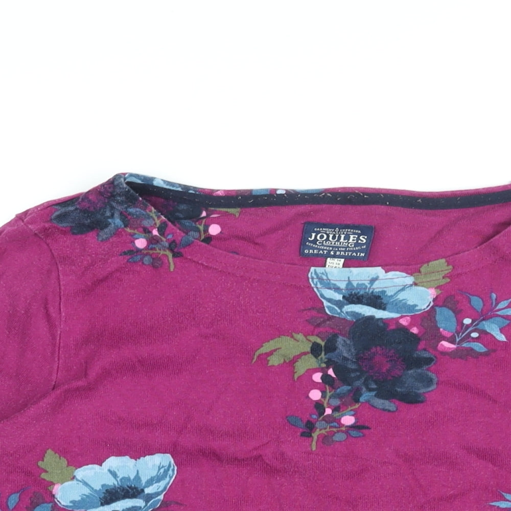 Joules Womens Purple Floral Cotton Basic T-Shirt Size 14 Round Neck