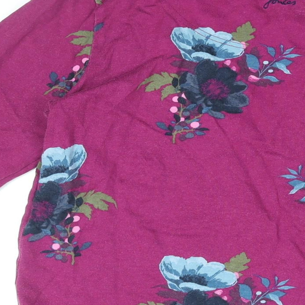 Joules Womens Purple Floral Cotton Basic T-Shirt Size 14 Round Neck