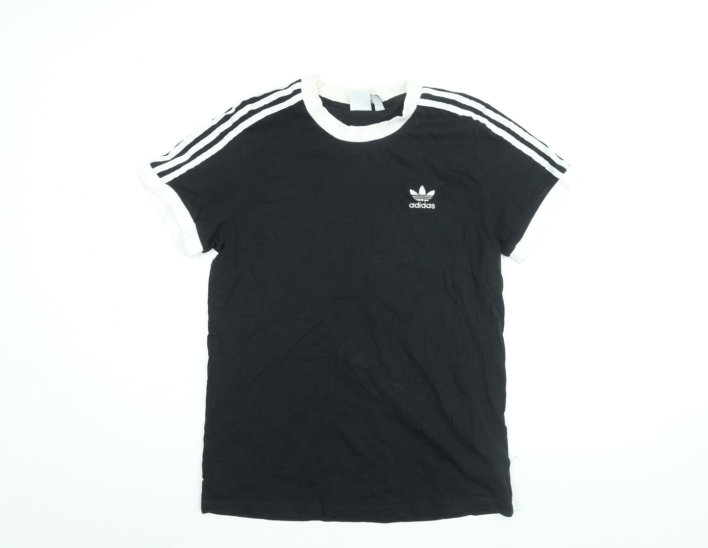 adidas Womens Black Cotton Basic T-Shirt Size 10 Round Neck