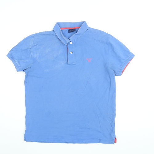 GANT Mens Blue Cotton Polo Size L Collared Button