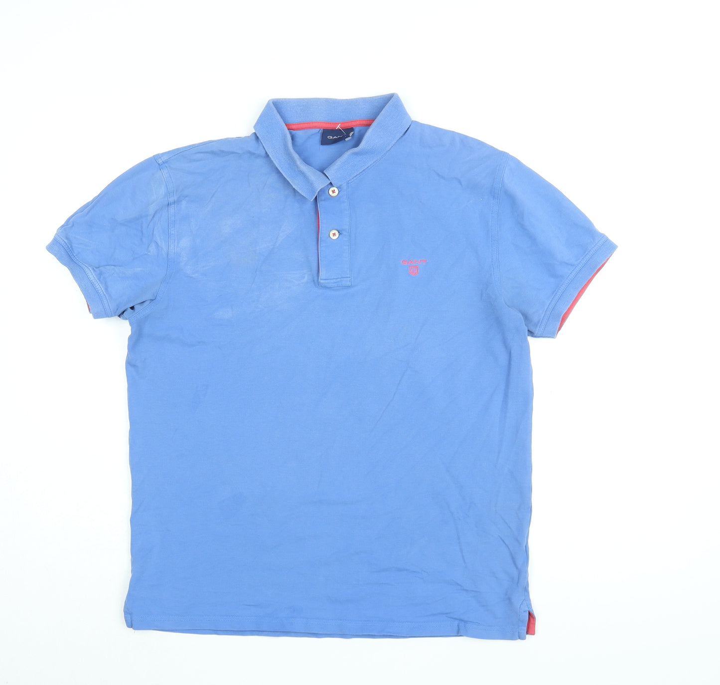 GANT Mens Blue Cotton Polo Size L Collared Button