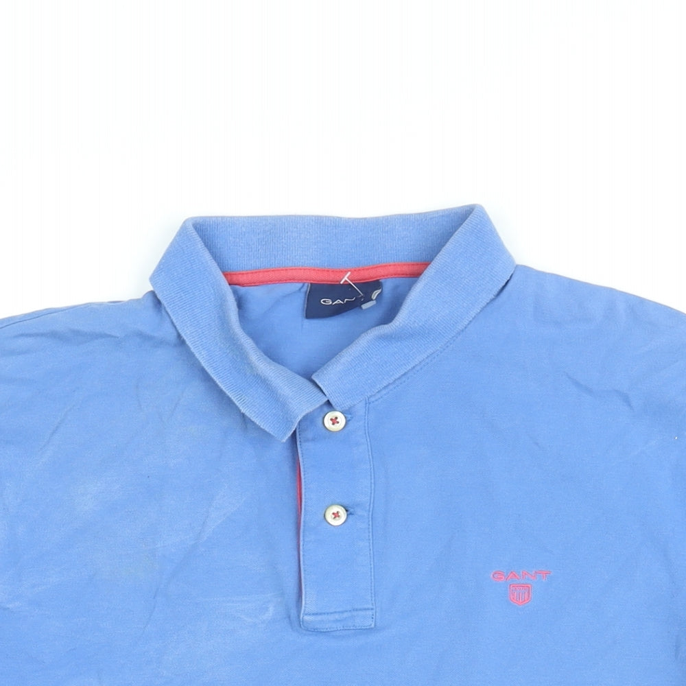 GANT Mens Blue Cotton Polo Size L Collared Button