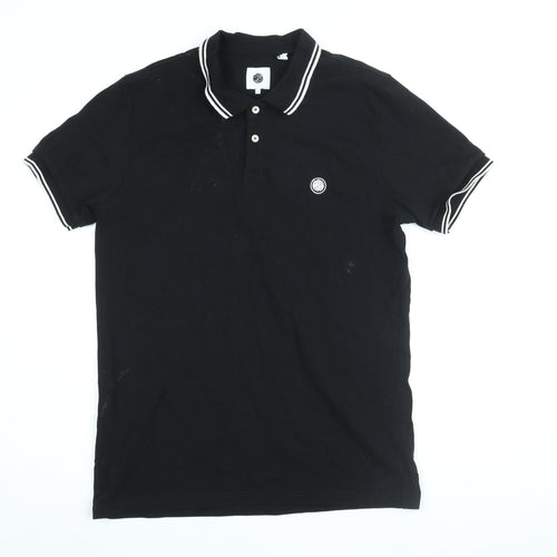 Pretty Green Mens Black Cotton Polo Size M Collared Button