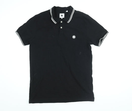 Pretty Green Mens Black Cotton Polo Size M Collared Button