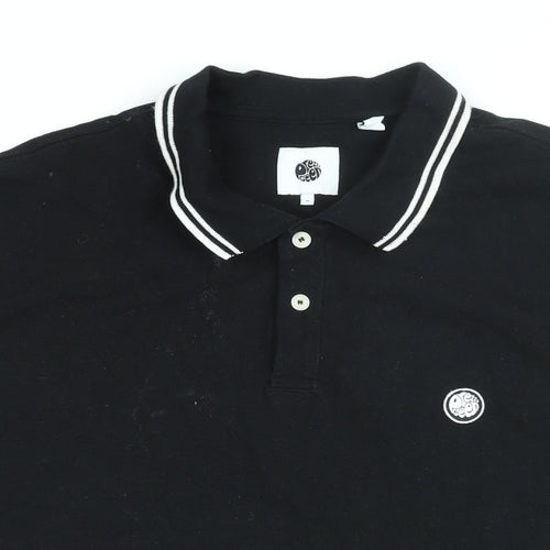 Pretty Green Mens Black Cotton Polo Size M Collared Button