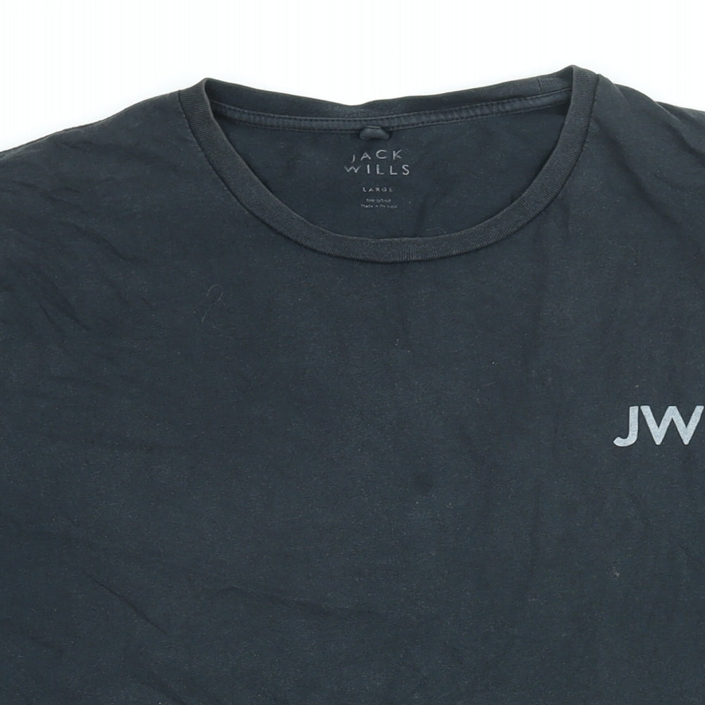 Jack Wills Mens Black Cotton T-Shirt Size L Round Neck