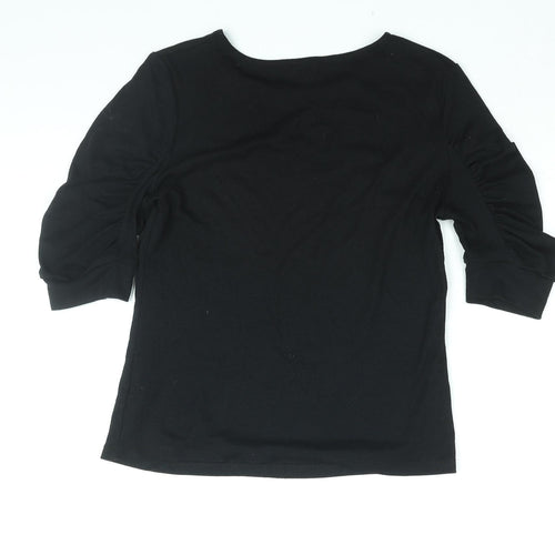 Red Herring Womens Black Cotton Basic T-Shirt Size 10 Round Neck