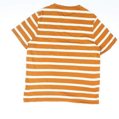 Farah Mens Orange Striped Cotton T-Shirt Size M Round Neck
