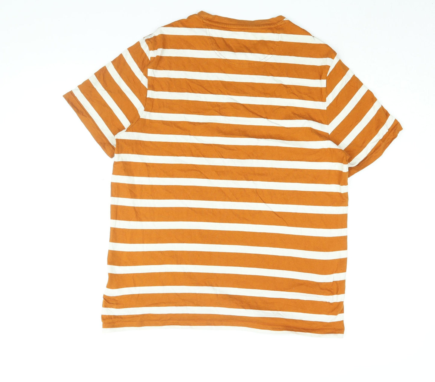 Farah Mens Orange Striped Cotton T-Shirt Size M Round Neck