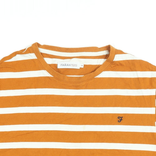 Farah Mens Orange Striped Cotton T-Shirt Size M Round Neck